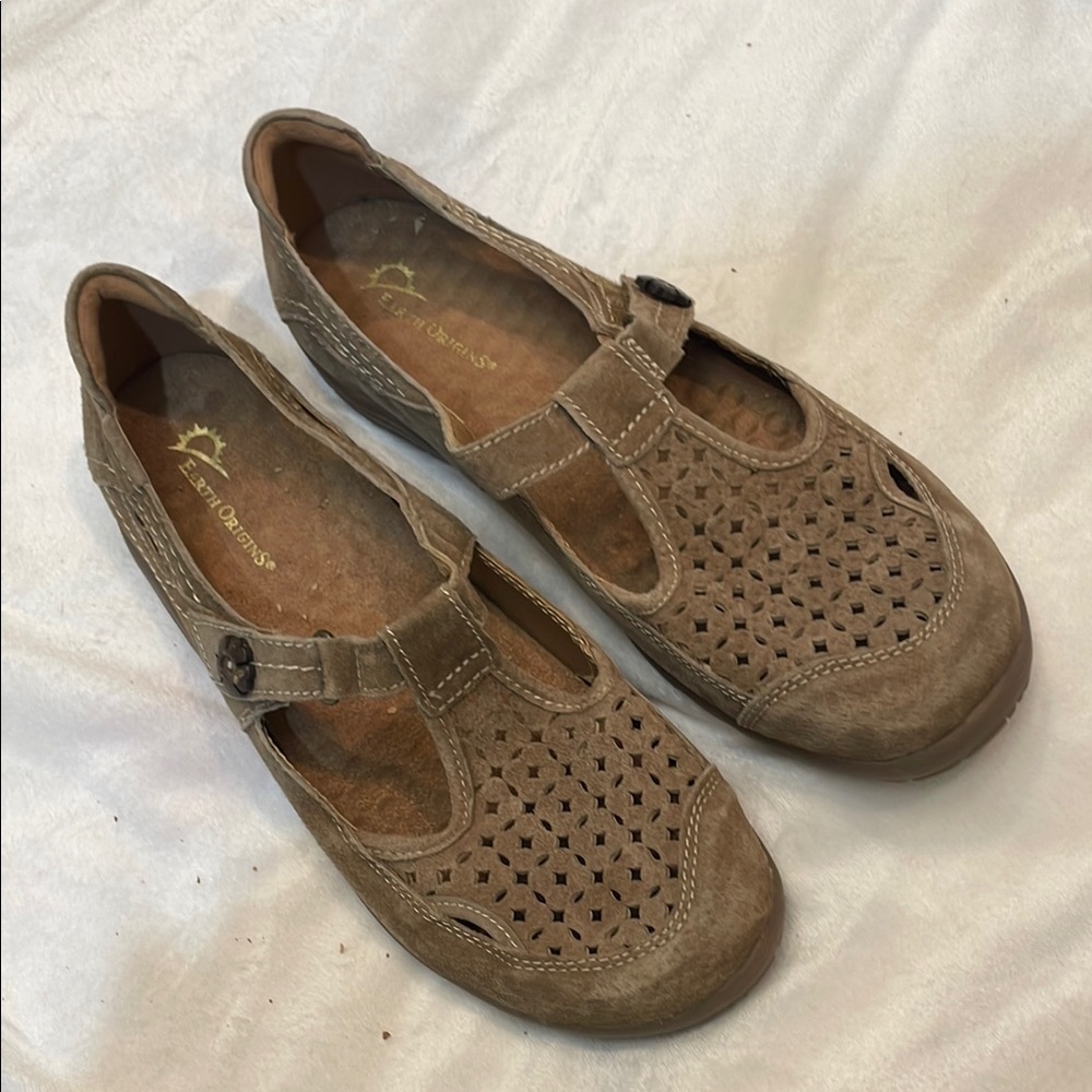 Earth Origins Taupe Perforated Mary Jane Comfort Shoes